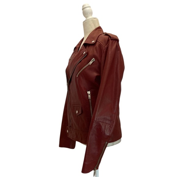 Deadwood River Biker Leather Jacket Stockholm Sweden in Burgundy Women’s Small - Picture 4 of 15